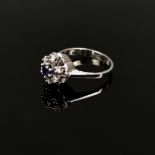Saphir Diamant Ring, 585/14K Weißgold (punziert), 3,67g, mittig runder facettierter Saphir, Durchme