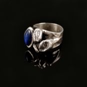 Designer Ring, Silber 925, 13g, handgeschmiedeter Ring mit Lapislazuli- Navette und aufgesetzten st