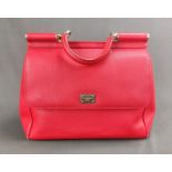Dolce & Gabbana handbag, model "Sicily", bag made of red dauphine leather, with magnetic closures a