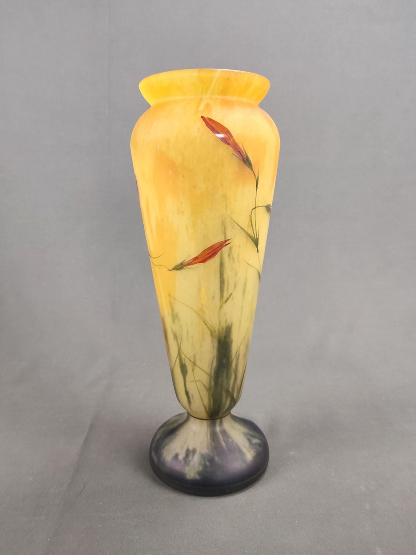 Vase Verrerie Belle Étoile, Croismare, c. 1930, colourless glass with orange-yellow powder fusion,  - Image 3 of 4