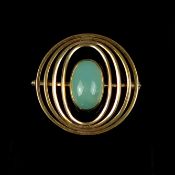 Brosche mit Chalcedon Cabochon, 585/14K Gelbgold (punziert), Gesamtgewicht 9,18g, Durchmesser ca. 3