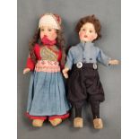 Doll couple with sleeping eyes, Armand Marseille, each in Dutch costume, height 22cm each, boy uppe