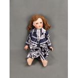 Doll girl, Unis France, porcelain crank head with sleeping eyes, brown human hair wig, length 47cm