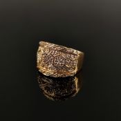 Diamant-Goldring, 585/14K Gelbgold (punziert), 7,04g, Schauseite in Wabenmuster, durchbrochen gearb