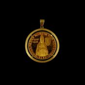 Anhänger mit Medaille, in 750/18K Gelbgold Fassung (getestet), Medaille aus Feingold (999), Gesamtg