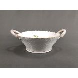 Bowl with handles, pommel sword mark Meissen, round, flared wall, two lateral handles, wavy rim, po