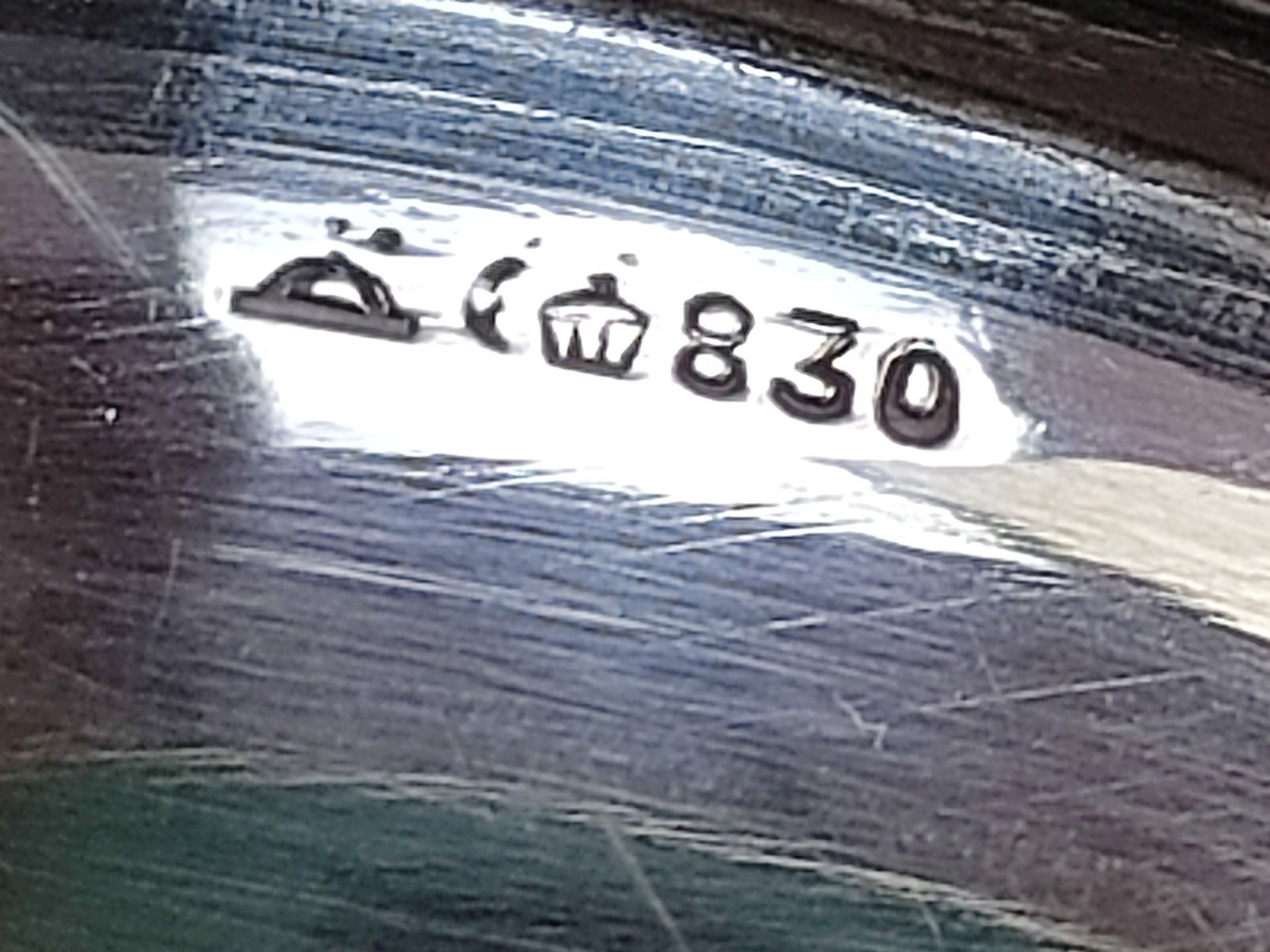Ovales Tablett, Silber 830 (punziert), 500g, Herstellermarke "Wilkens", geschwungene getreppte Ränd - Bild 3 aus 3