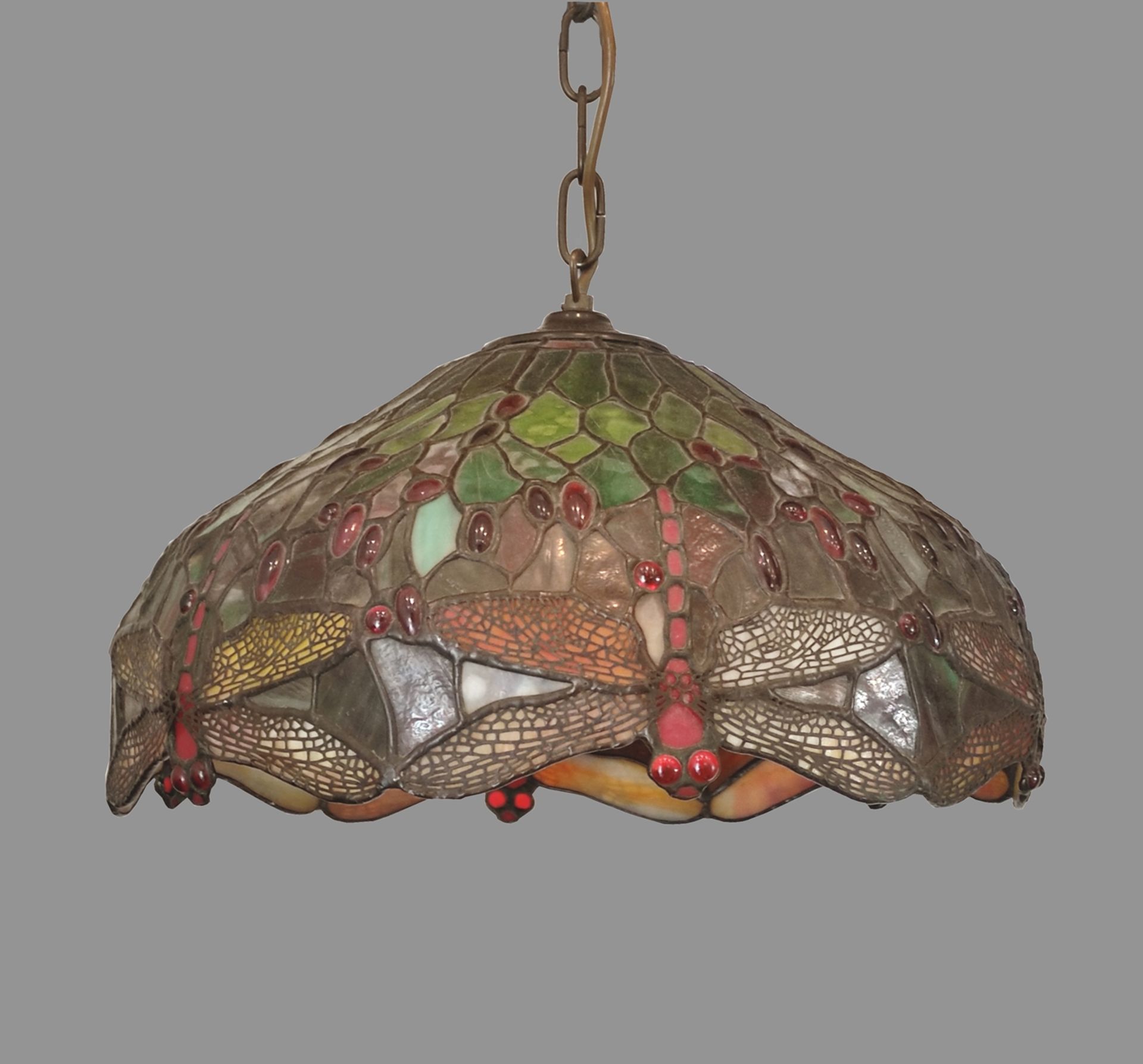 Tiffany-style lamp, Herne glass, lampshade decorated with dragonflies, diameter 43cm, function not