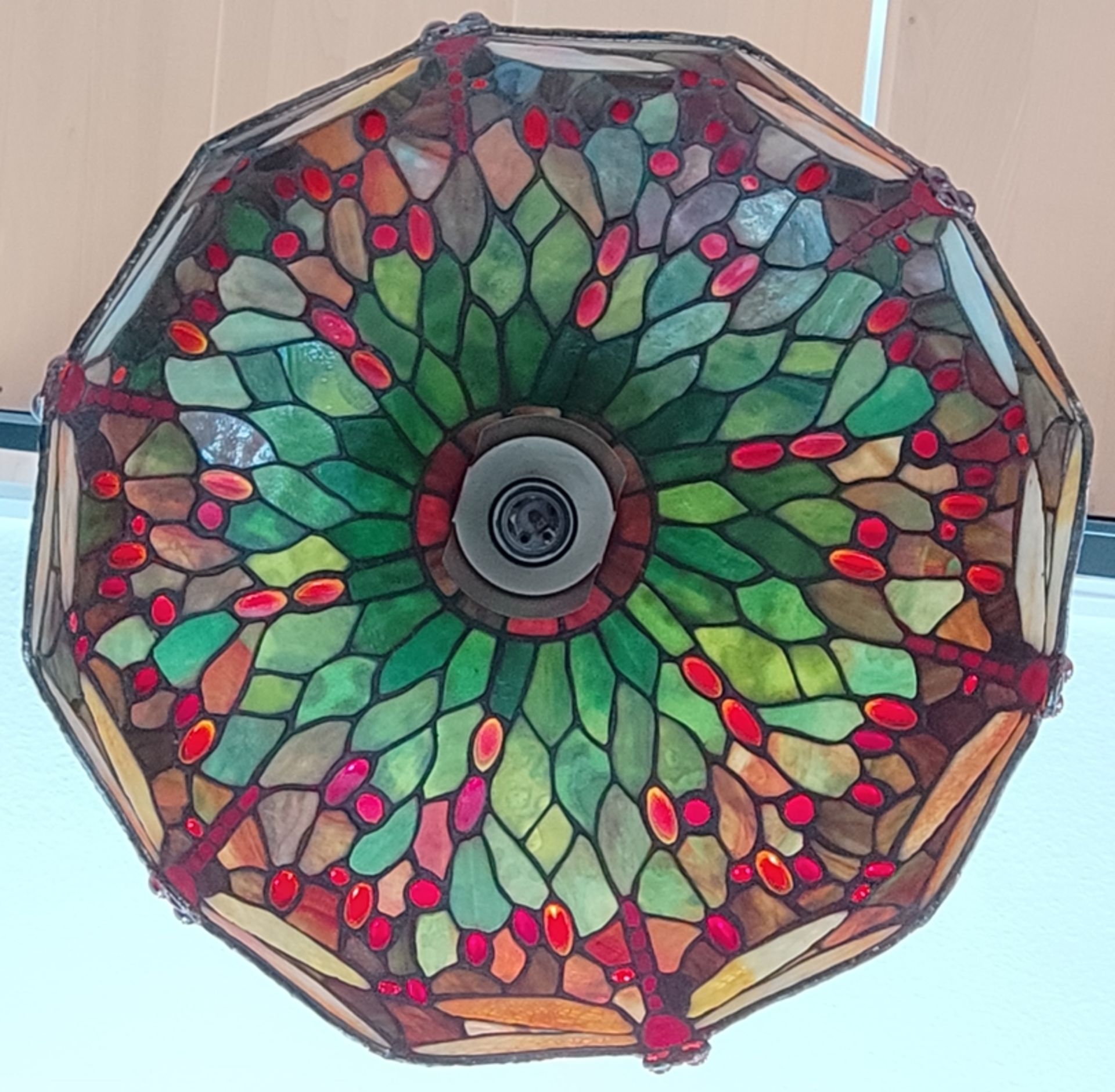Tiffany-style lamp, Herne glass, lampshade decorated with dragonflies, diameter 43cm, function not - Image 3 of 3