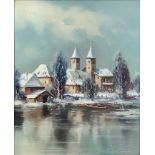 Feldkamp, Heinrich E. (1932 Duisburg) "St. Peter and Paul on the Reichenau" in winter, viewed from