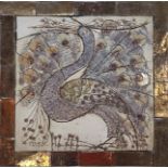 Tehnik, Lubor (1926 - 1987 Prag) "Kachel mit Pfau", Keramik mit lüstrierenden Flächen und Silber- u