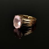 Rosenquarz-Ring, Silber 925 in 585/14K vergoldet, 6,6g, Goldschmiede-Ring besetzt mit einem oval fa