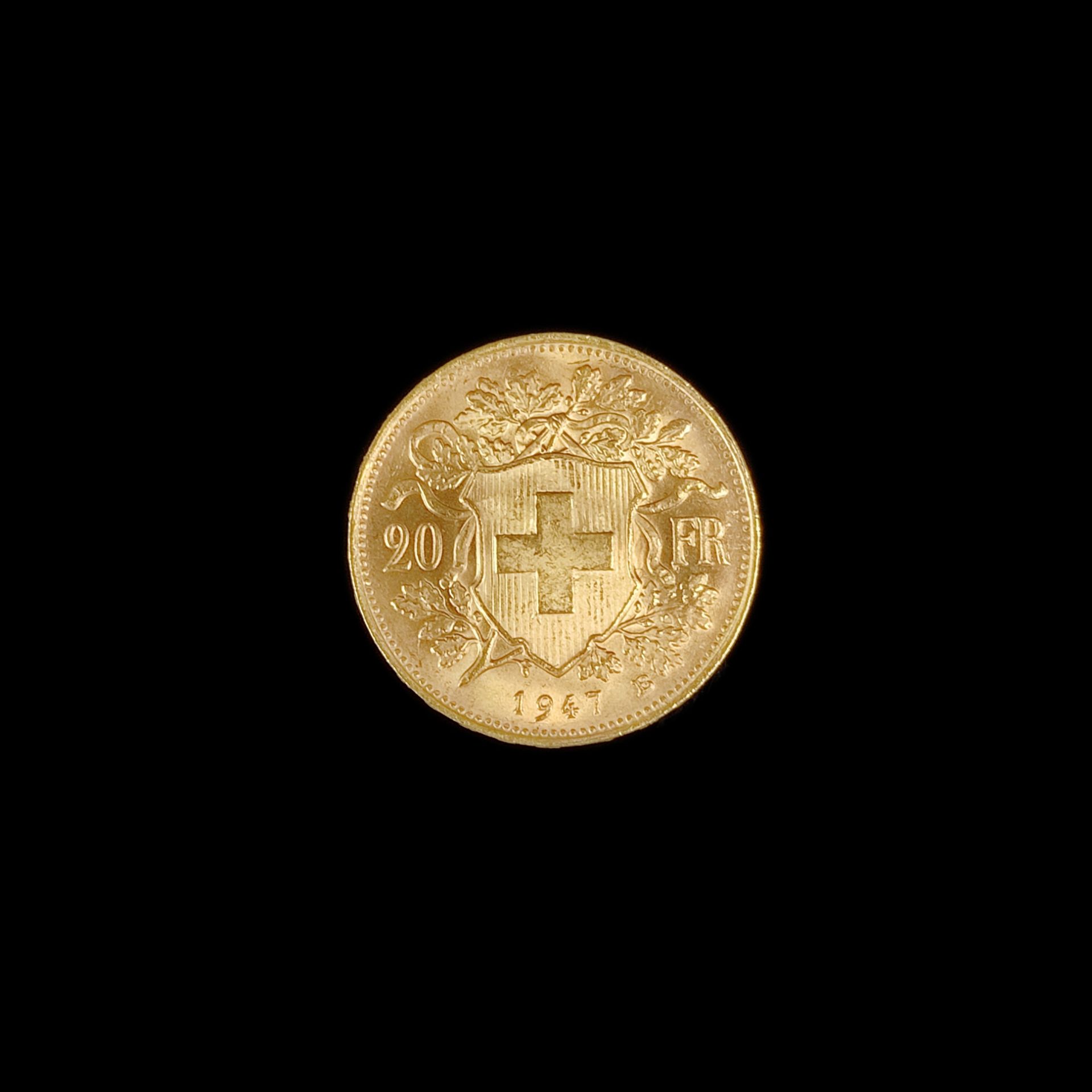 Gold coin "Vreneli", 20 francs, Helvetia, Switzerland 1947, B, 900 yellow gold, 6.45g, diameter 21. - Image 2 of 2