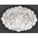 Oval ceremonial bowl, Meissen sword mark, 1st choice, vine leaves in relief, grapes and vines, gold