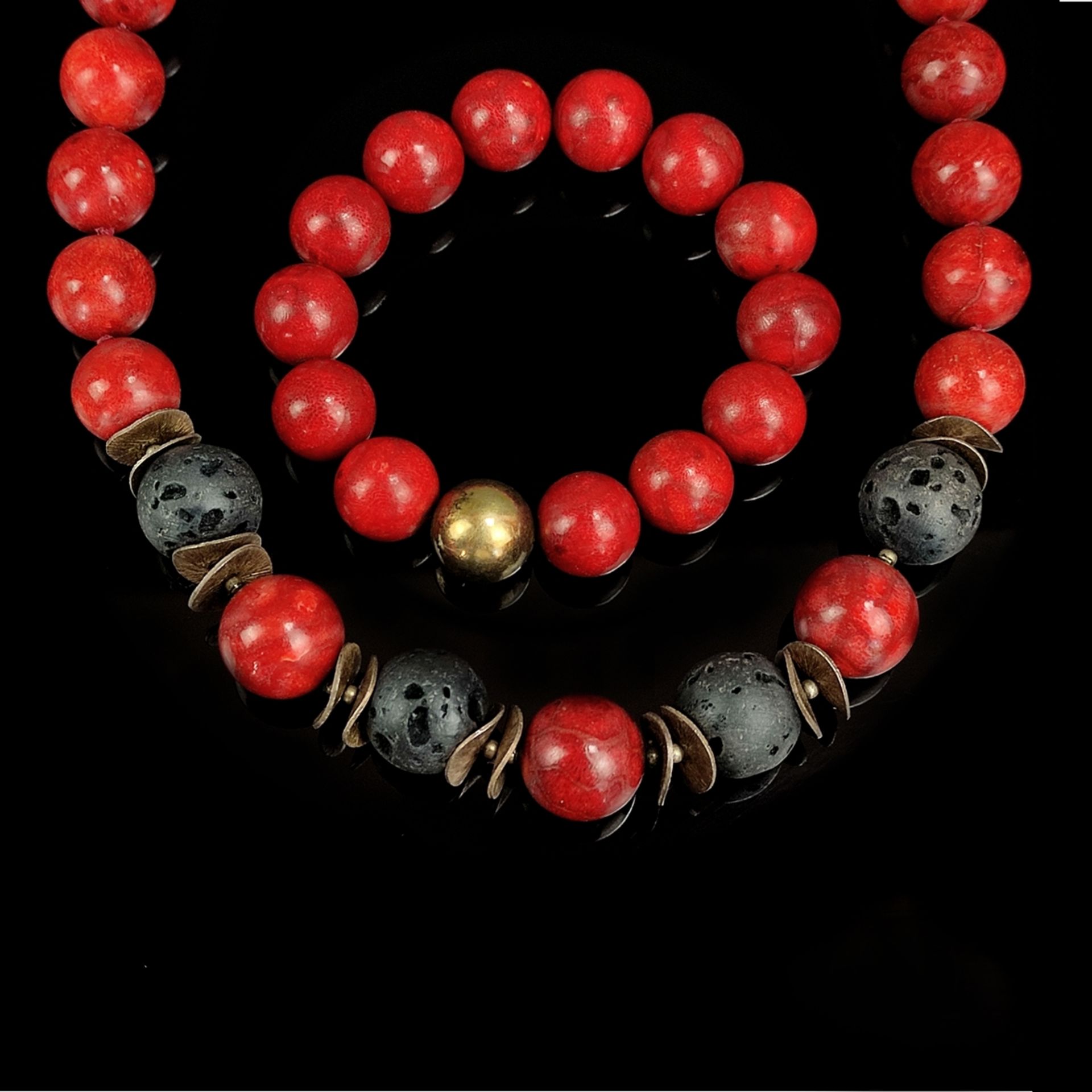 Designer coral set, silver 925 (hallmarked), total weight approx. 137g, necklace and bracelet of sm