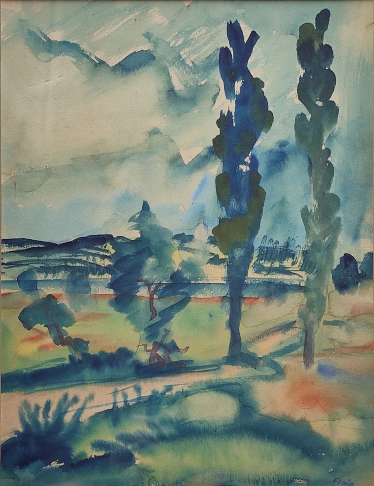 Flaig, Waldemar (1892 Villingen - 1932 Villingen) "Landscape at Lake Constance", watercolour on pap