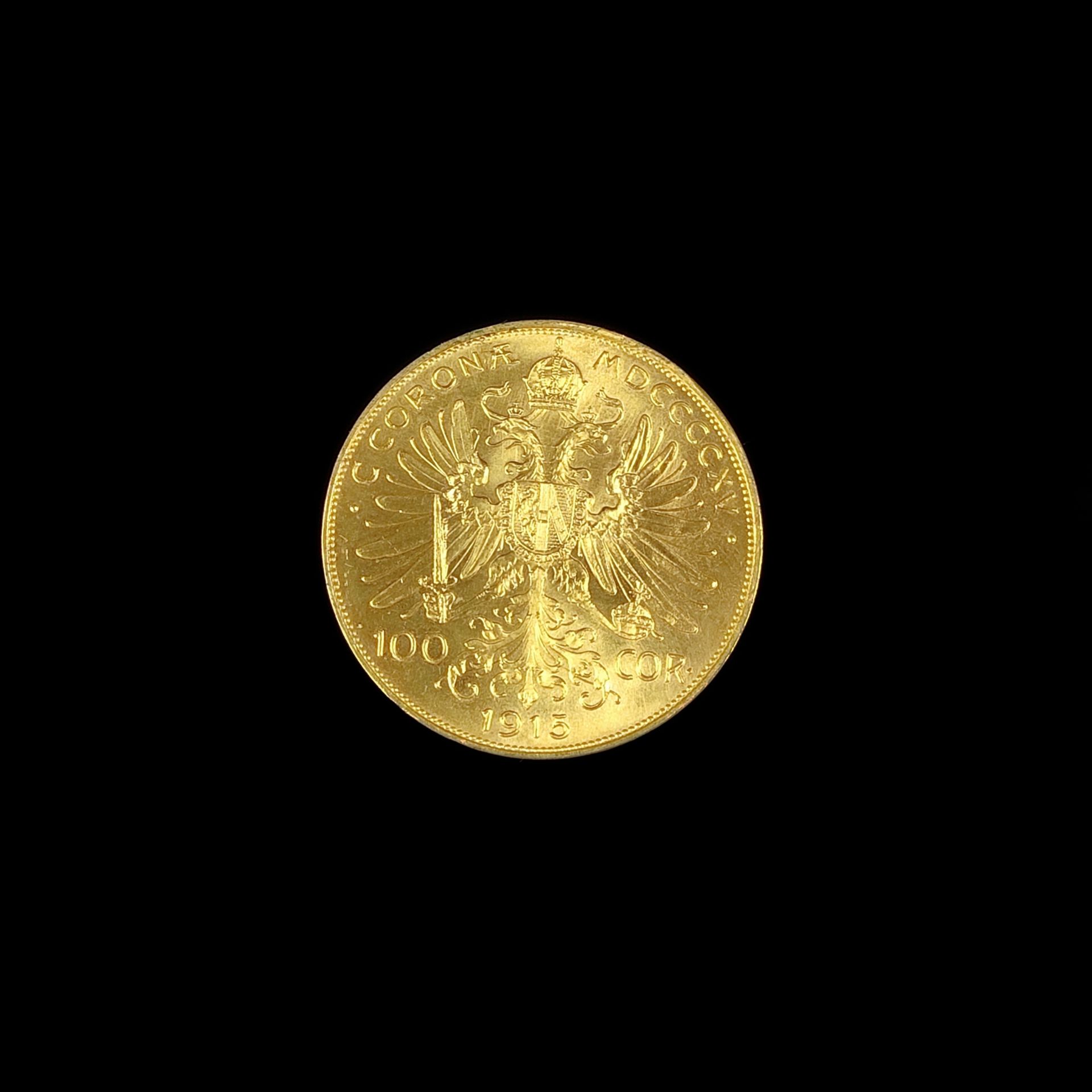 Gold coin, 100 Kronen / crowns, Franz Joseph I, Austria, 1915, 900 yellow gold, 33.84g, diameter 36 - Image 2 of 2