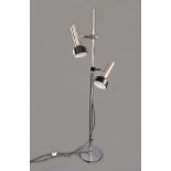 Vintage floor lamp, 1970s, metal, chrome plated, with two variably adjustable reflectors with black