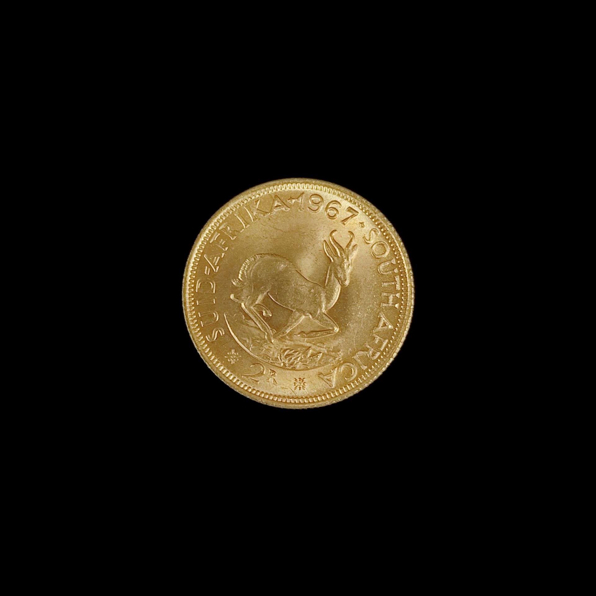 Goldmünze, 2 Rand (1 Sovereign), Avers: Porträt Jan van Riebeeck, Revers: Springbock, Südafrika 196 - Bild 2 aus 2