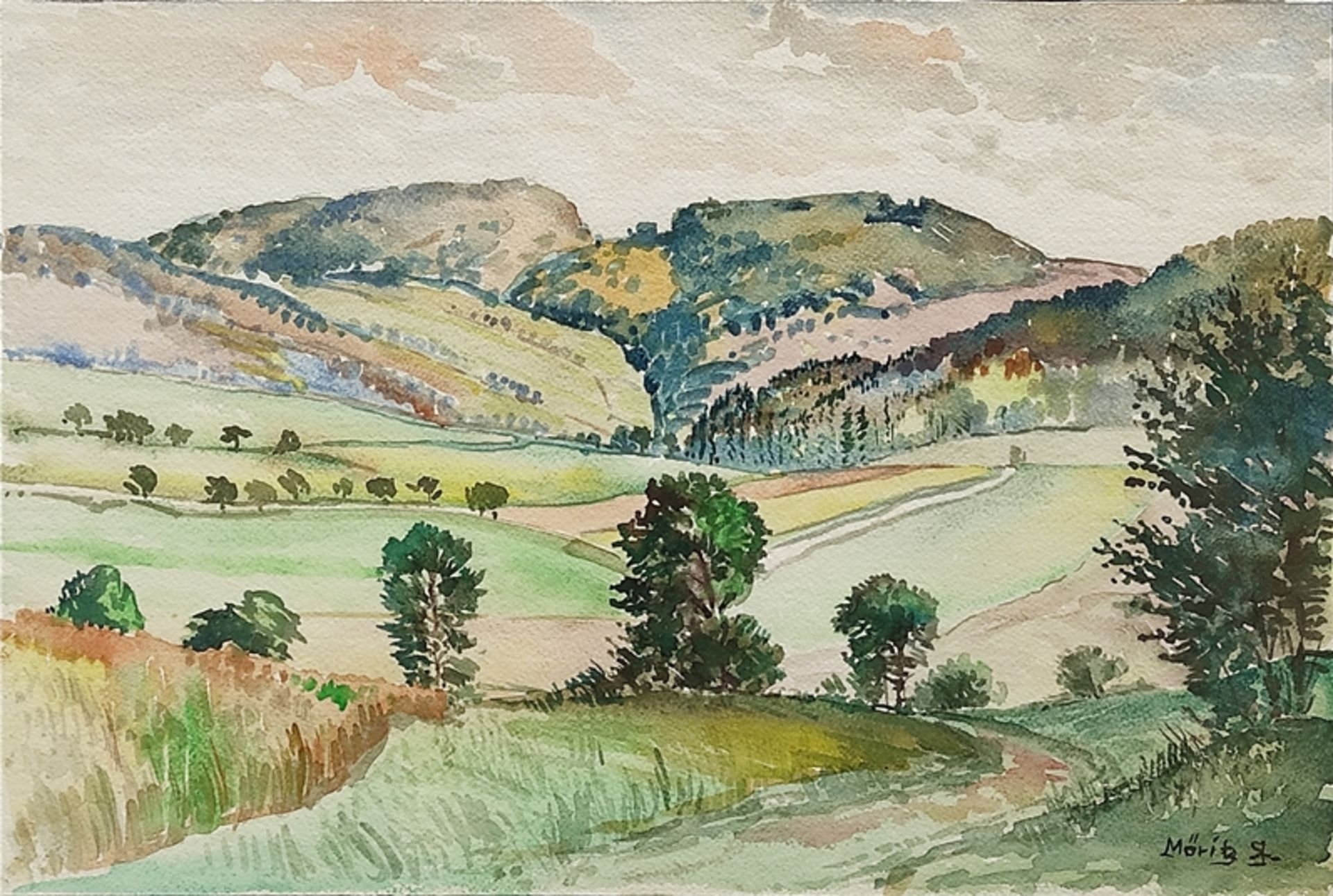 Möritz, Karl (1896 Munich - 1963 Blumenfeld) "Hegaulandschaft" with rolling hills, in the foregroun