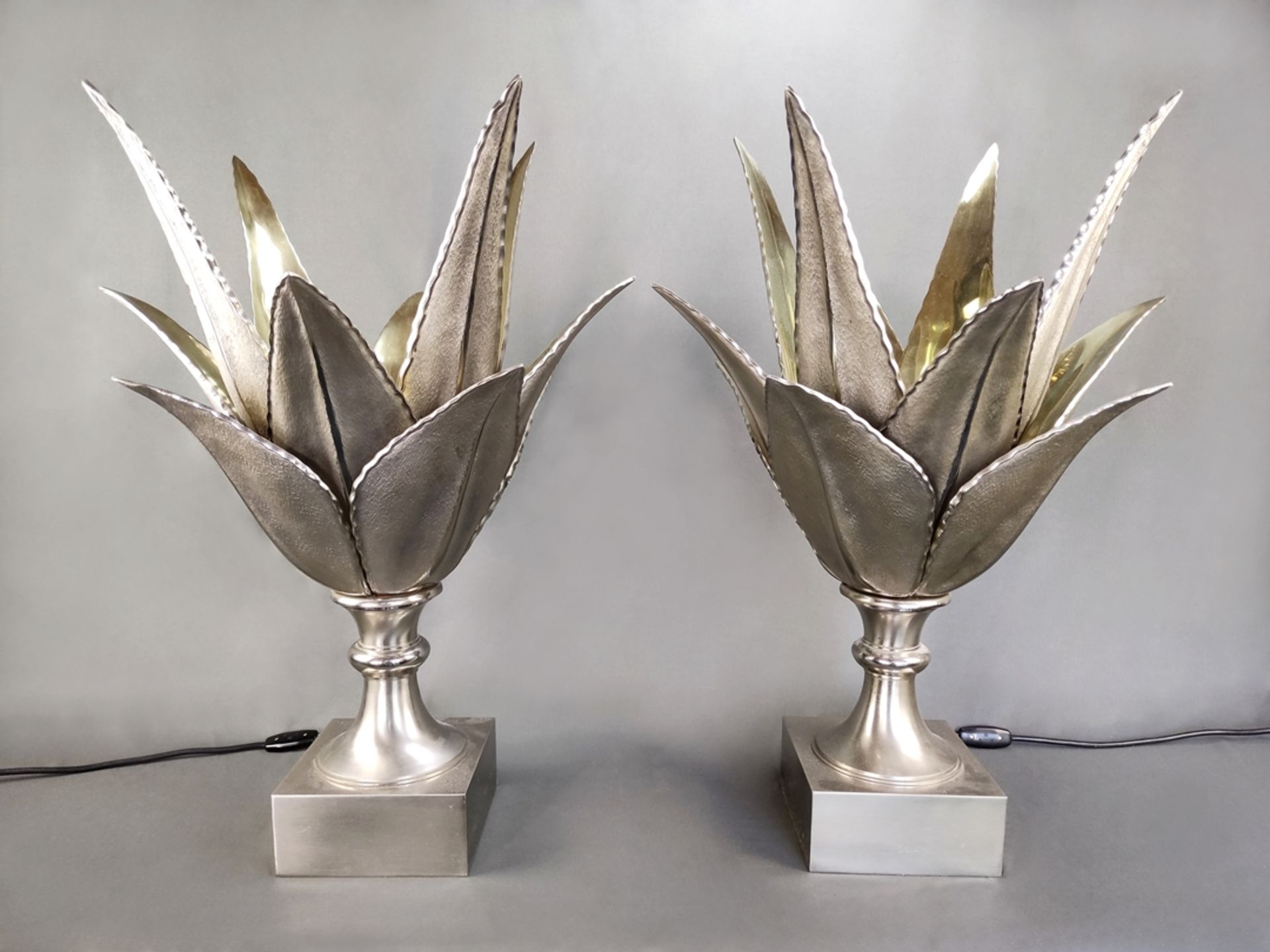 Pair of table lamps, Maison Charles, France, c. 1970, "Aloes", in the shape of aloe vera plants, si