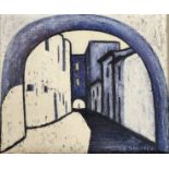 Bailote, Joao Barreto (1913 - 1986 Portugal) "Untitled", view through a round arch onto facades, si