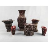 Convolute of Asian objects, 6 pieces, China, 20th century, consisting of 5 pieces made of horn, ric