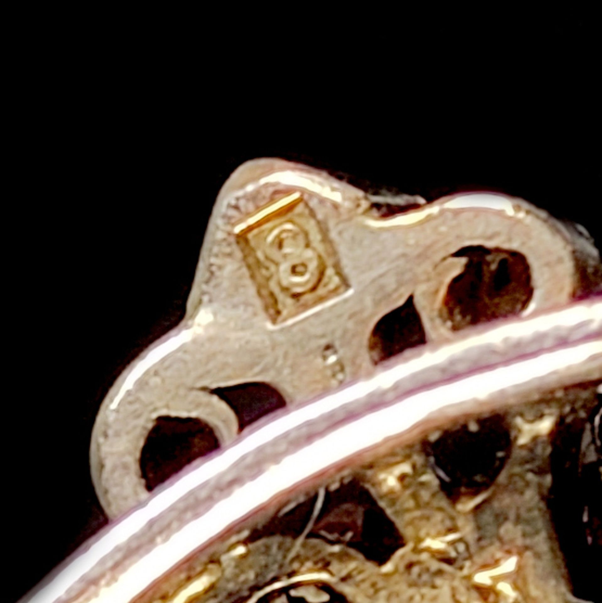 Antike Granat Brosche, 333/8K Gelbgold (getestet), Gesamtgewicht 7,9g, getreppte, durchbrochen gear - Bild 2 aus 2