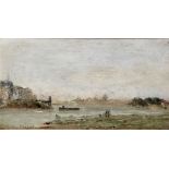 (Post-)Impressionistischer Maler (20. Jahrhundert) "Flussufer bei Paris", Öl auf Holz, Landschaftsg