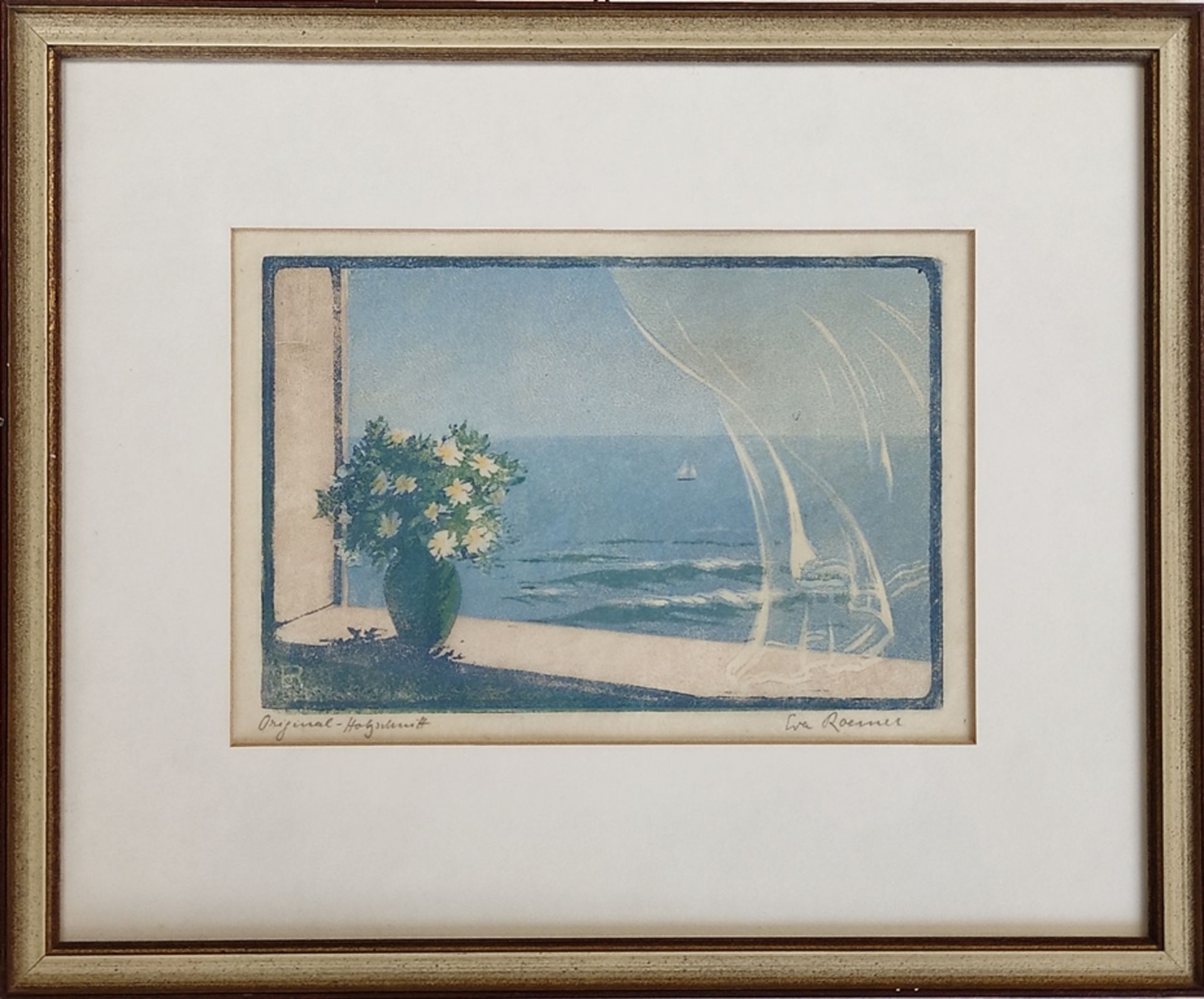 Roemer, Eva (1889 Berlin - 1977 Patenkirchen) "Meeresblick", Ausblick aus dem Fenster mit wehendem  - Bild 2 aus 3
