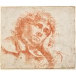 Baroque artist (17th century) "Study of a young man", looking upwards to the right, red chalk drawi