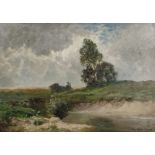 Halberg-Krauss, Fritz (1874 Stadtprotzelten - 1951 Prien) "Weite Landschaft", Öl auf Platte, Landsc