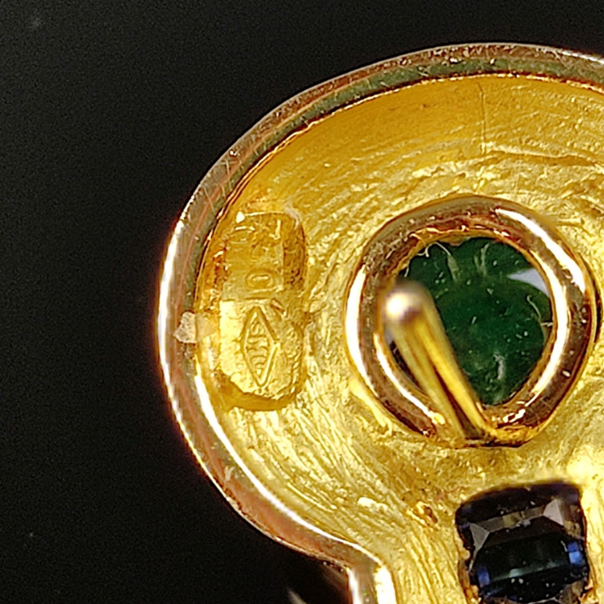 Paar exklusive Smaragd Saphir Ohrringe, 750/18K Gelbgold (punziert), 9,47g, als Stecker gearbeitet, - Bild 2 aus 2
