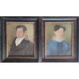 Portraitist (19th century) "Portrait of Husband and Wife", pastel chalk, each with an antique docum