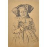 Bock, Adolf Georg Friedrich (1854 Insel Wollin - 1917 Pasing) "Reading Girl", fine pencil drawing, 