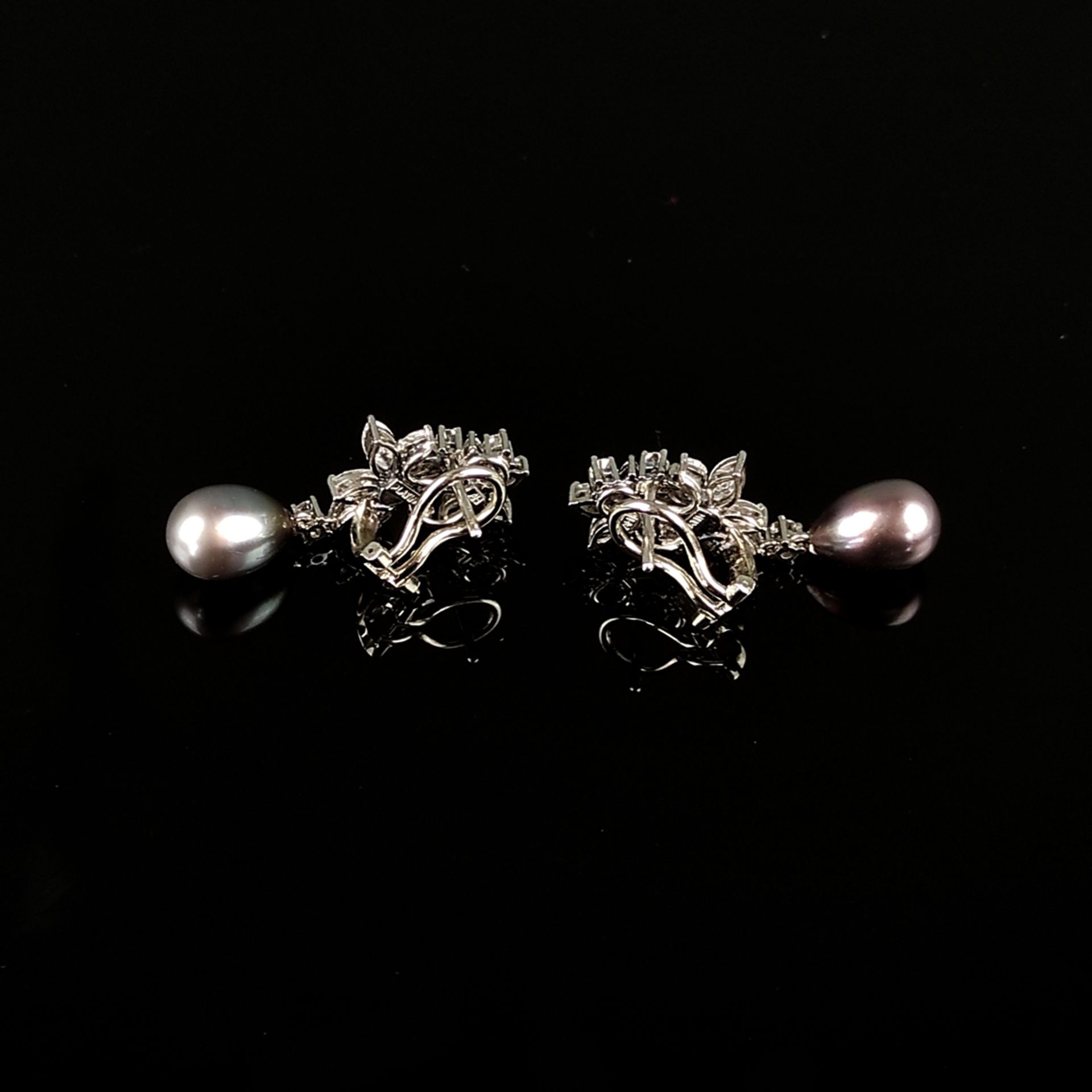 Paar exklusive Diamant-Perl-Ohrstecker, 950 Platin (punziert), Gesamtgewicht 10,24g, oberer Teil au - Bild 2 aus 3