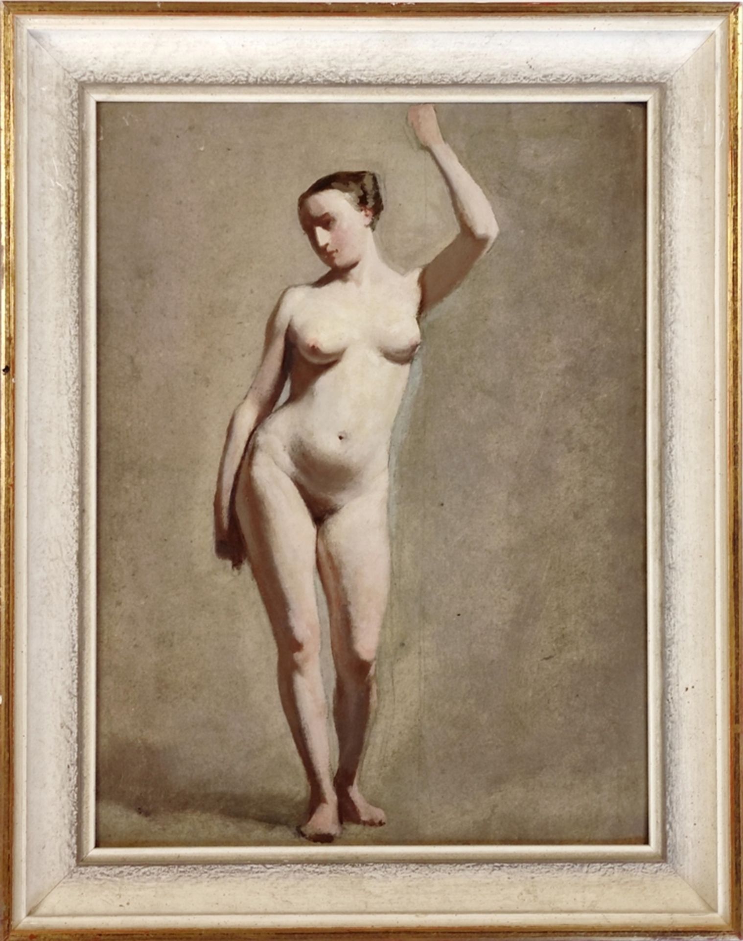 Herbert, Jules (1812 - 1897 Geneva) "Standing female nude", oil on cardboard, labelled in French on - Image 2 of 4