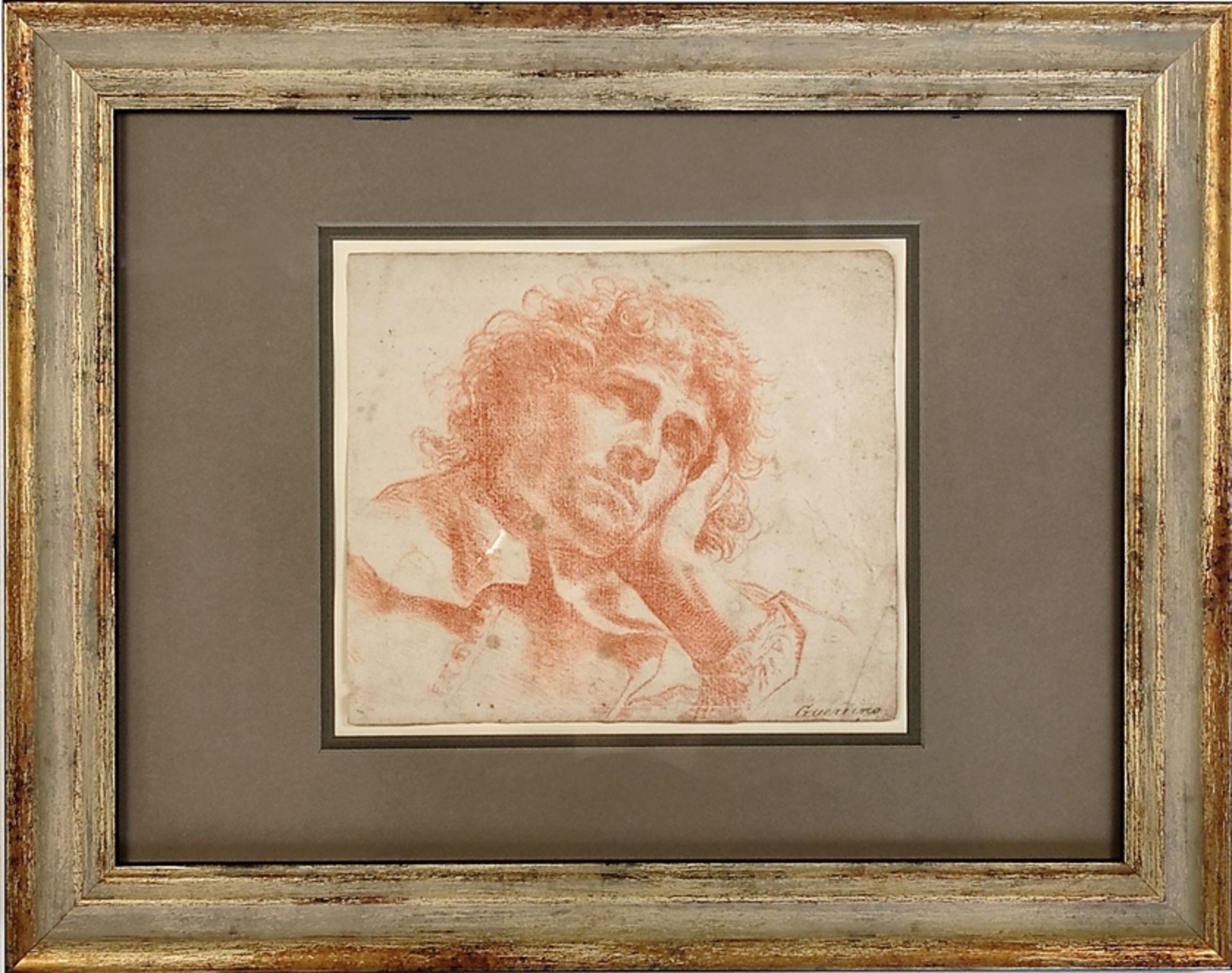 Baroque artist (17th century) "Study of a young man", looking upwards to the right, red chalk drawi - Image 2 of 3