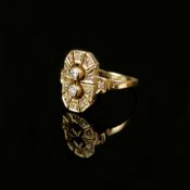 Art Deco Ring, 585/14K Gelbgold (punziert), 3g, oktagonaler, durchbrochen gearbeiteter Ringkopf mit