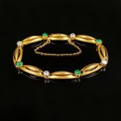 Smaragd-Diamant-Armband, 750/18K Gelbgold (getestet und unleserlich punziert), 23,87g, Armband aus 