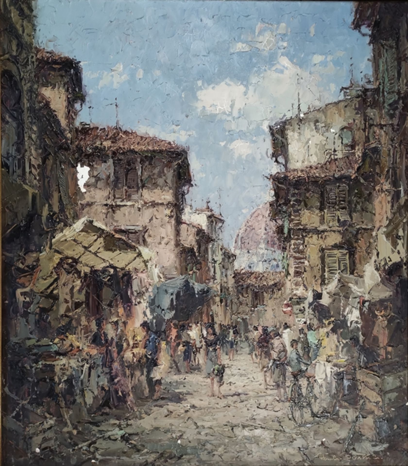 Bartsch, Reinhard (1925 - 1990 Berlin) "Florence", oil on canvas, historical city view of a narrow 