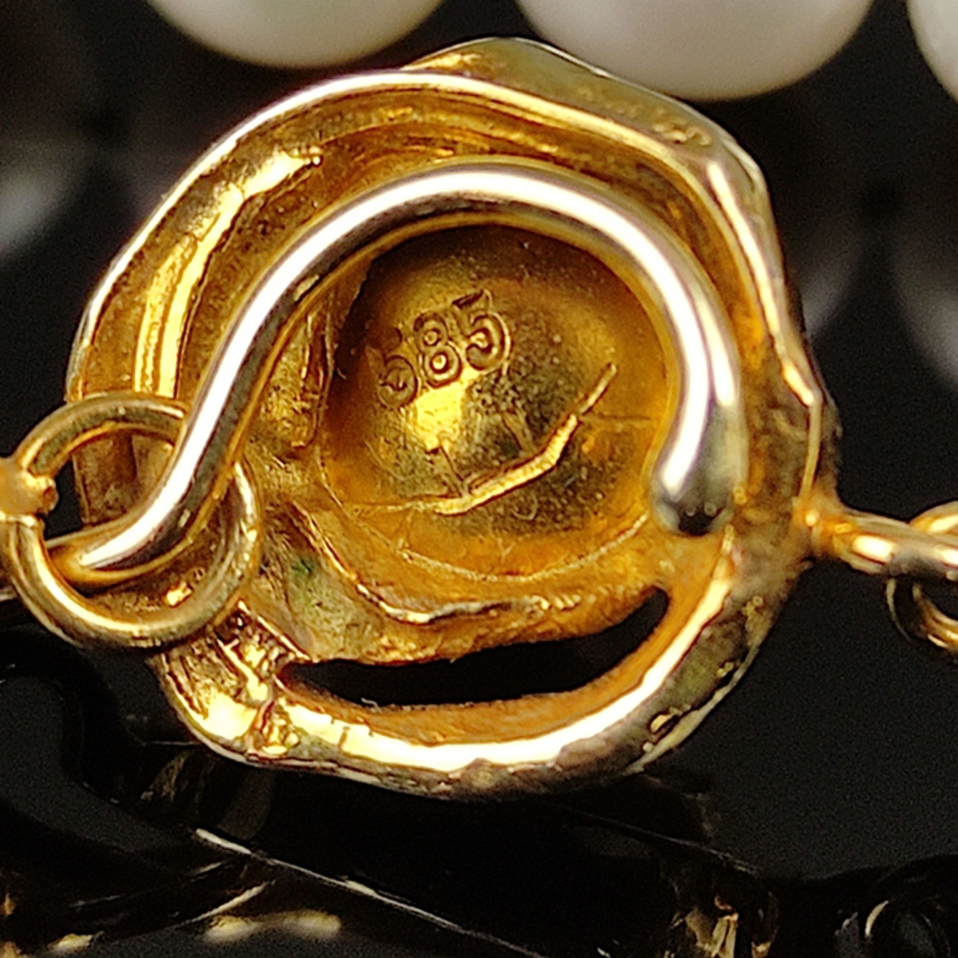 Süßwasser Perlenkette, 585/14K Gelbgold (punziert), Gesamtgewicht 28,4g, Strang aus einzeln geknote - Bild 4 aus 4