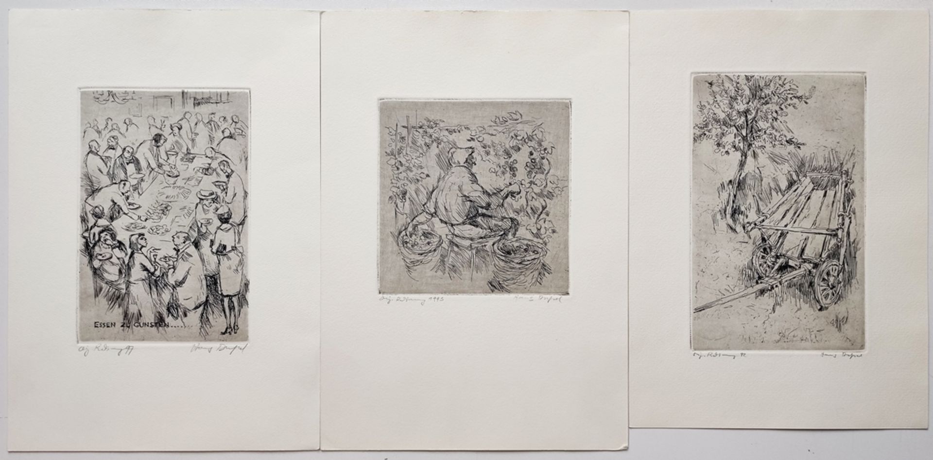 Dressel, Hans (1925 Neunburg - 2012) Konvolut aus drei Radierungen zu unterschiedlichen Themen, all