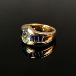 Exklusiver Topas Saphir Ring, 750/18K Gelbgold (punziert), 9,29g, mittig facettierter blauer Topas 
