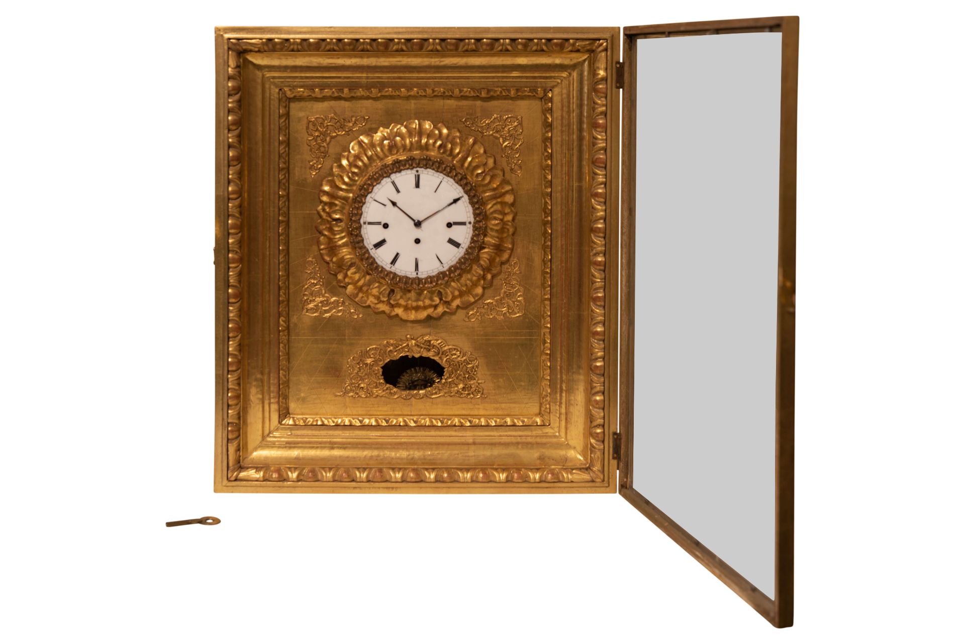 Biedermeier Rahmenuhr vergoldet erste Hälfte 19. Jahrhundert | Biedermeier Frame Clock Gilded First  - Bild 2 aus 5