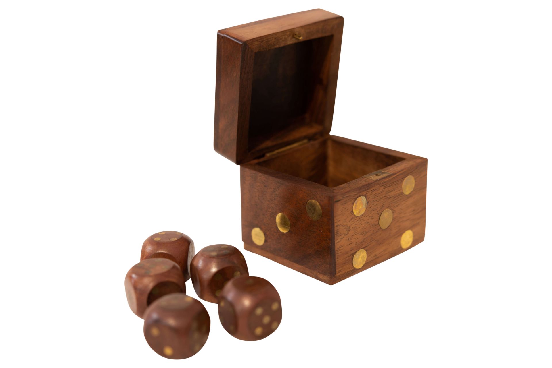 Holzkiste aus Rosenholz mit Würfeln und Messing Punkten | Wooden Box Made of Rosewood with Cubes and - Bild 3 aus 5