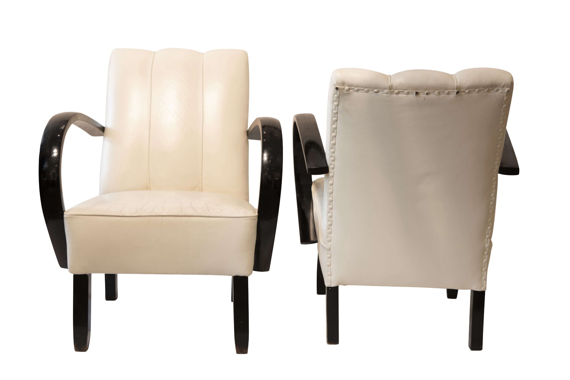 Paar Art Deco Armlehnstuhl | Pair of Leather Armchairs after a Design by Josef Hoffmann - Image 2 of 5