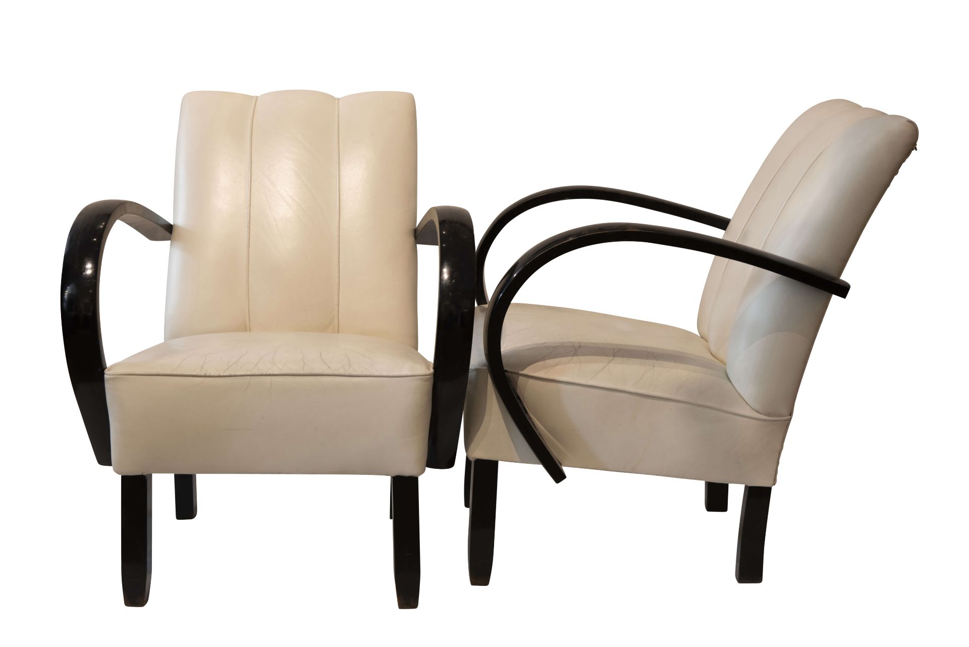 Paar Art Deco Armlehnstuhl | Pair of Leather Armchairs after a Design by Josef Hoffmann - Image 3 of 5