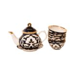 6 Tassen Turan Porzellan (Cloisonné) aus Usbekistan und ein Teller mit Teekanne mit Deckel | 6 cups