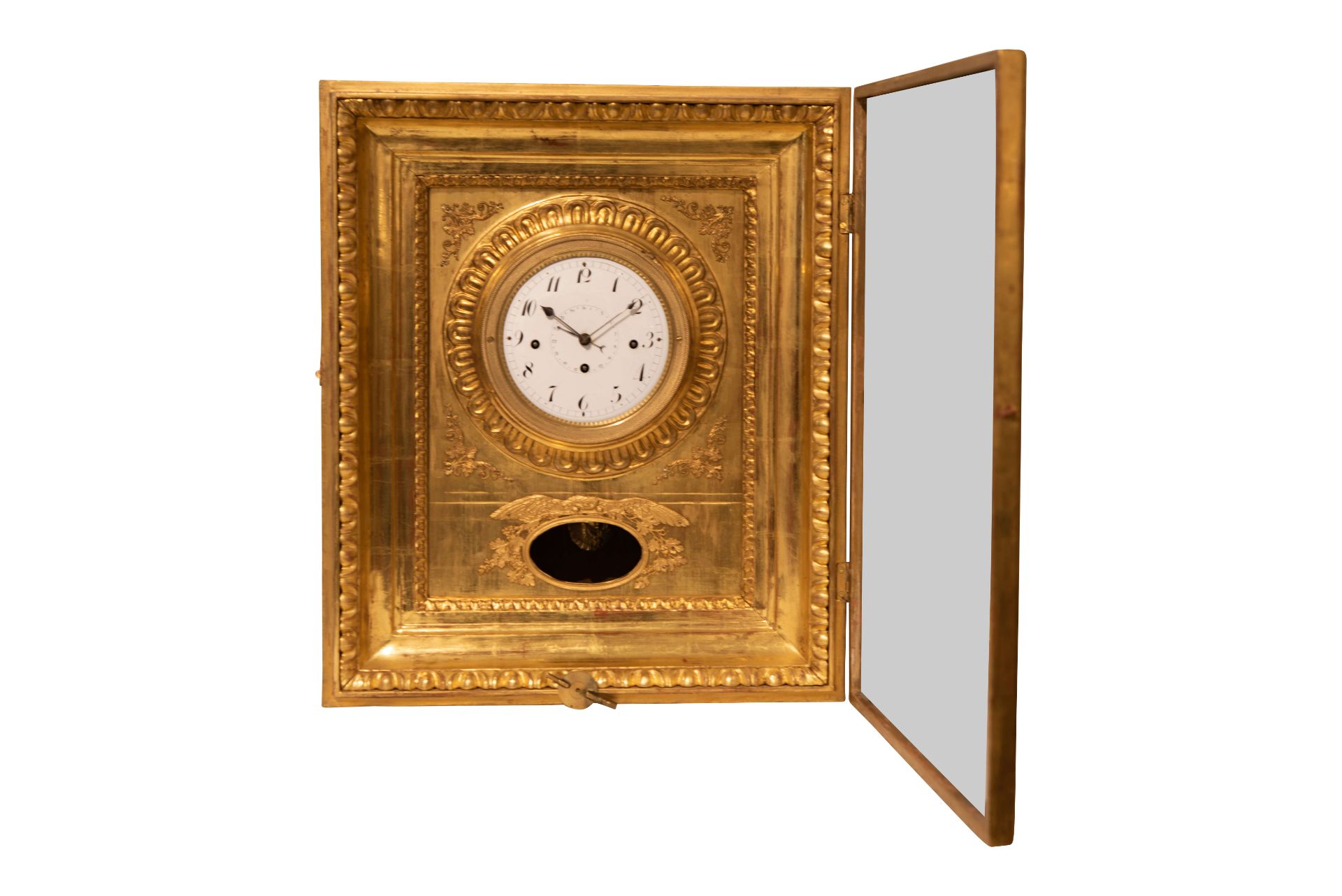 Biedermeier Rahmenuhr vergoldet erste Hälfte 19. Jahrhundert | Biedermeier Frame Clock Gilded First - Image 2 of 5